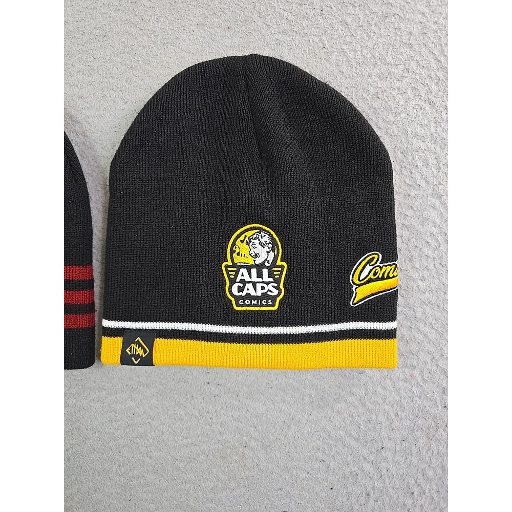 All Caps Comics Beanie Lot of 2 One Size ETHAN VAN SCIVER Black Red Yellow - Picture 4 of 9